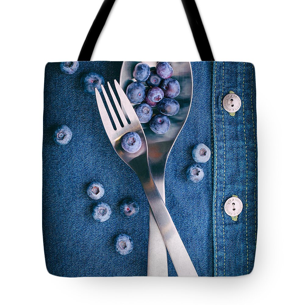 Jeans Tote Bag featuring the photograph Blueberries on Denim II by Tom Mc Nemar