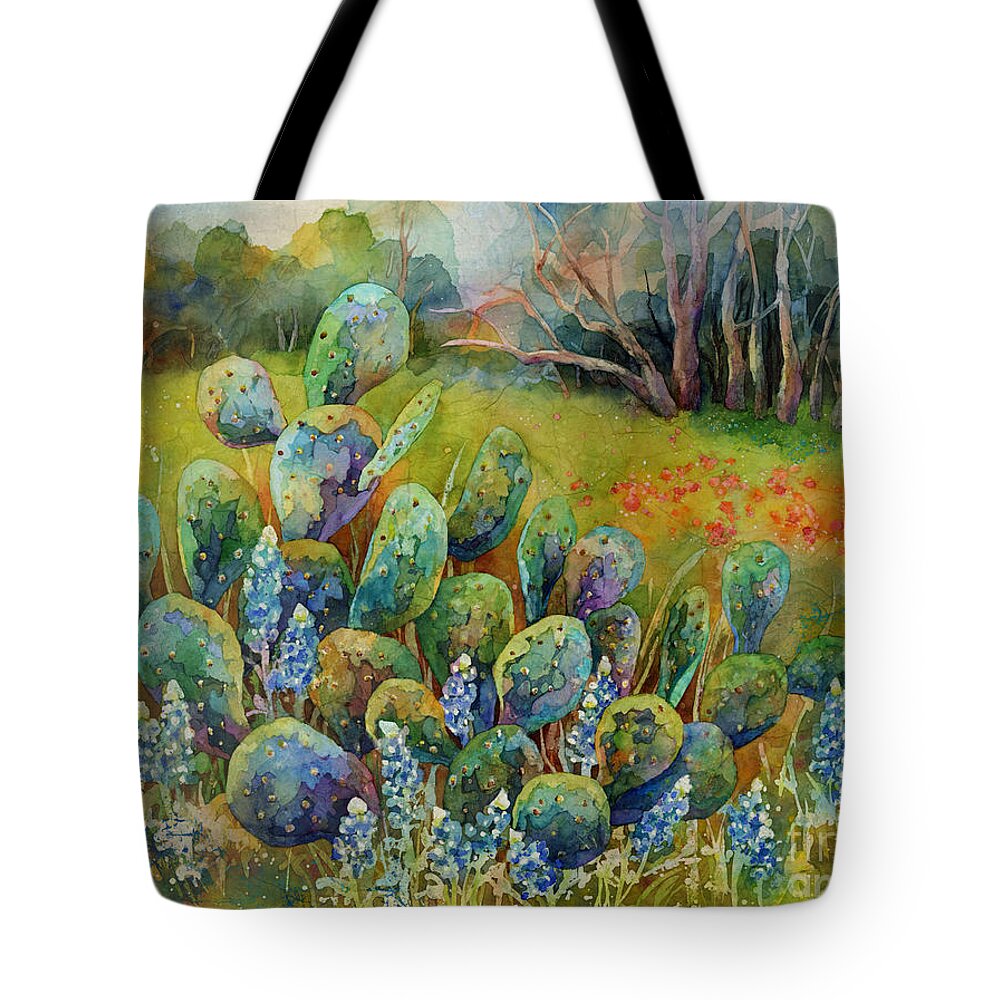Cactus Tote Bag featuring the painting Bluebonnets and Cactus by Hailey E Herrera