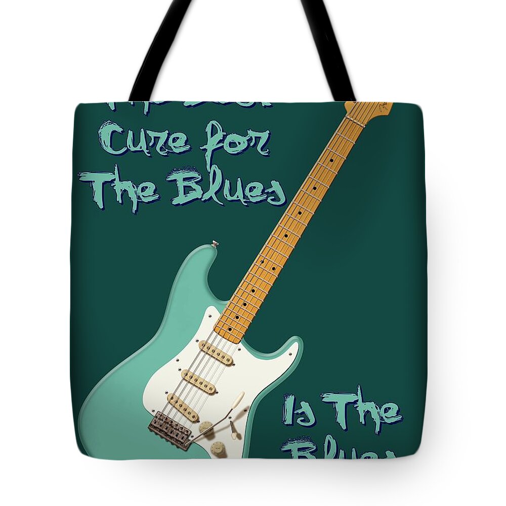 Stratocaster Tote Bag featuring the digital art Blues Cure Seafoam by WB Johnston