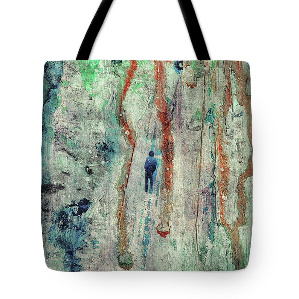 Abstract Tote Bag featuring the painting Standing In The Rain - Large Abstract Urban Style Painting by Modern Abstract