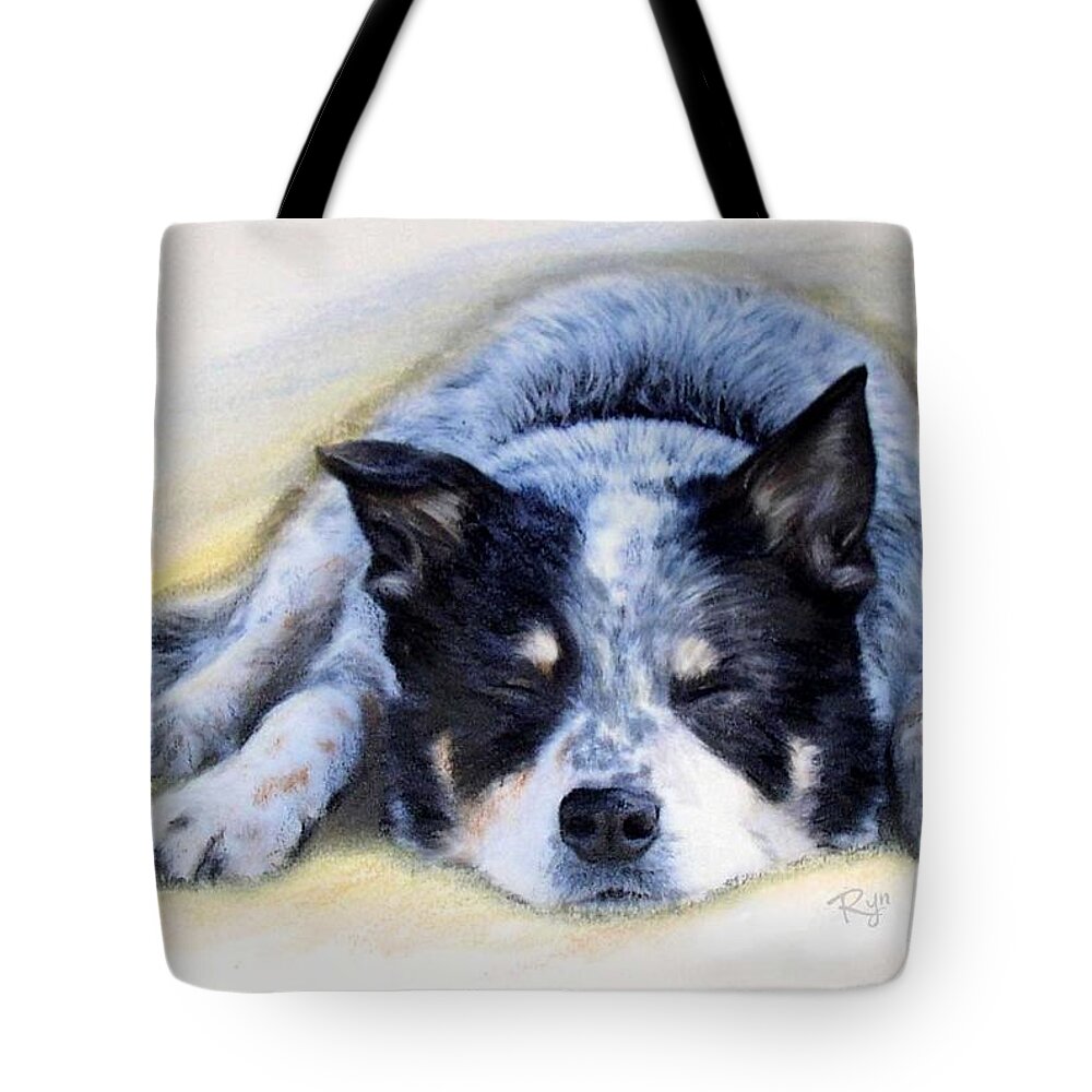 Australian Cattle Dog Tote Bag featuring the painting Bluey by Ryn Shell