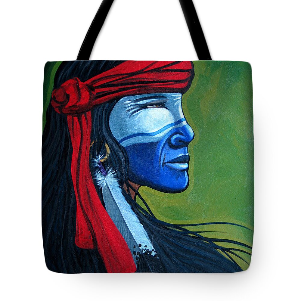 Native American Tote Bag featuring the painting BluFace by Lance Headlee