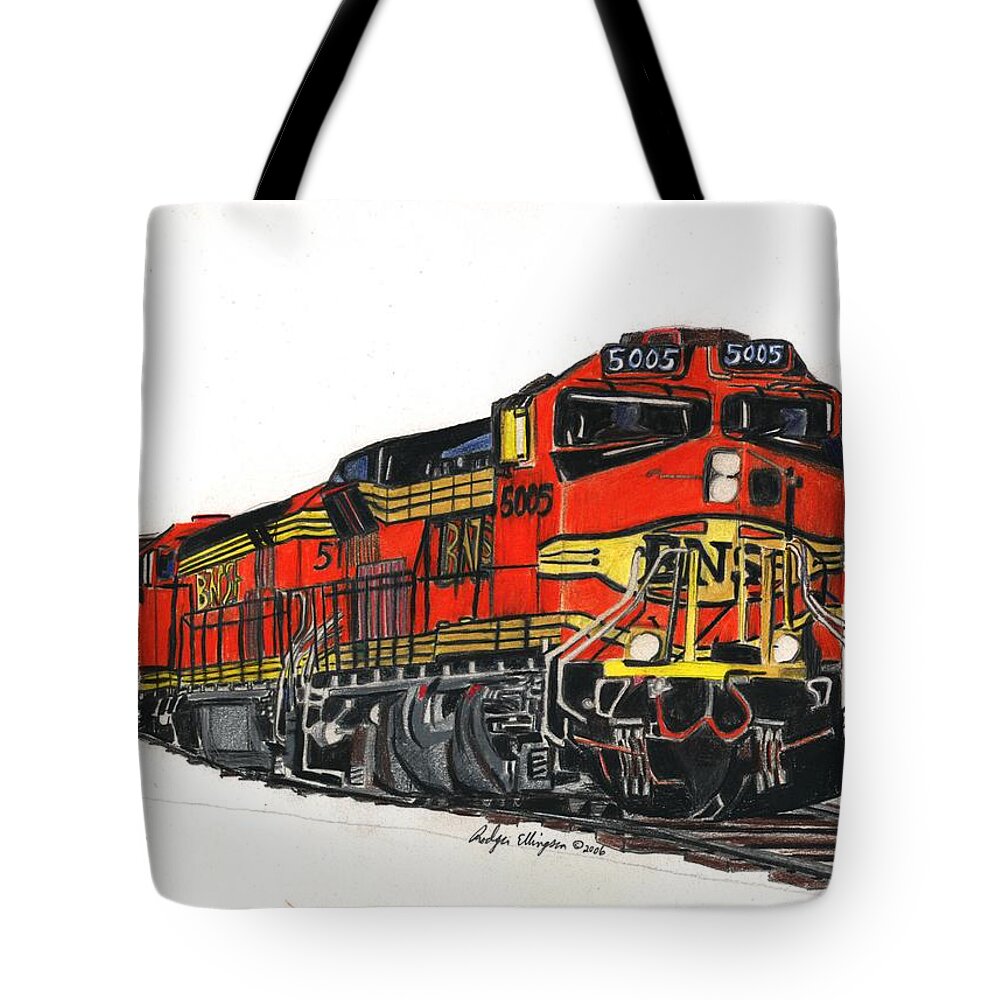 Drawing Tote Bag featuring the drawing Bnsf by Rodger Ellingson
