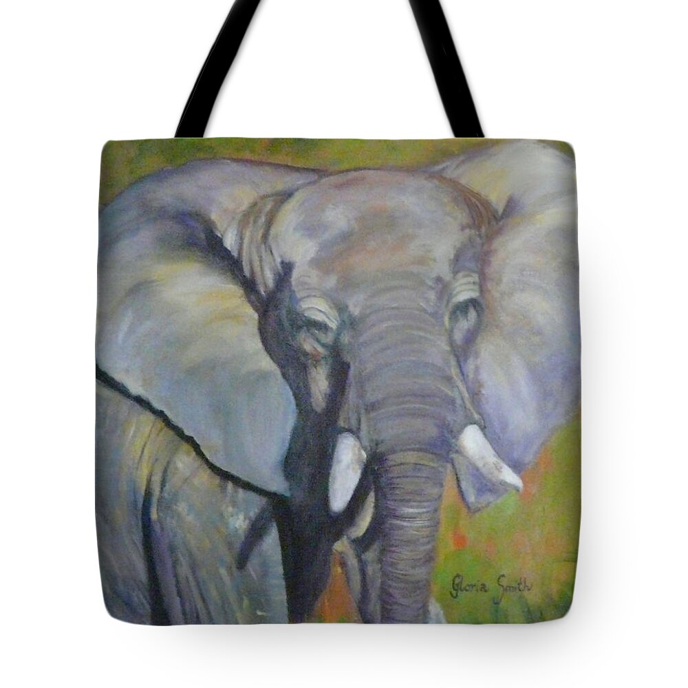 Elephant Tote Bag featuring the painting Bo Bo The Elephant by Gloria Smith