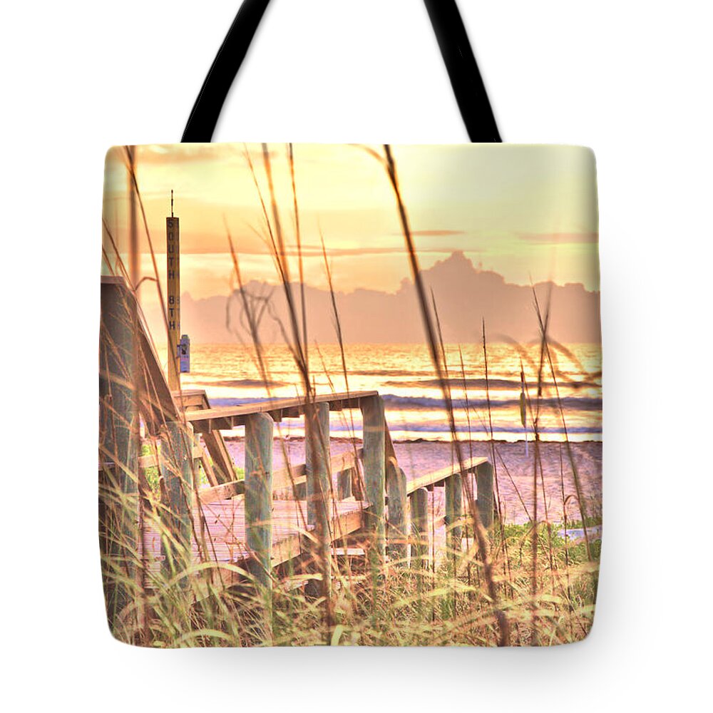 15283 Tote Bag featuring the photograph Boardwalk to an Atlantic Sunrise by Gordon Elwell