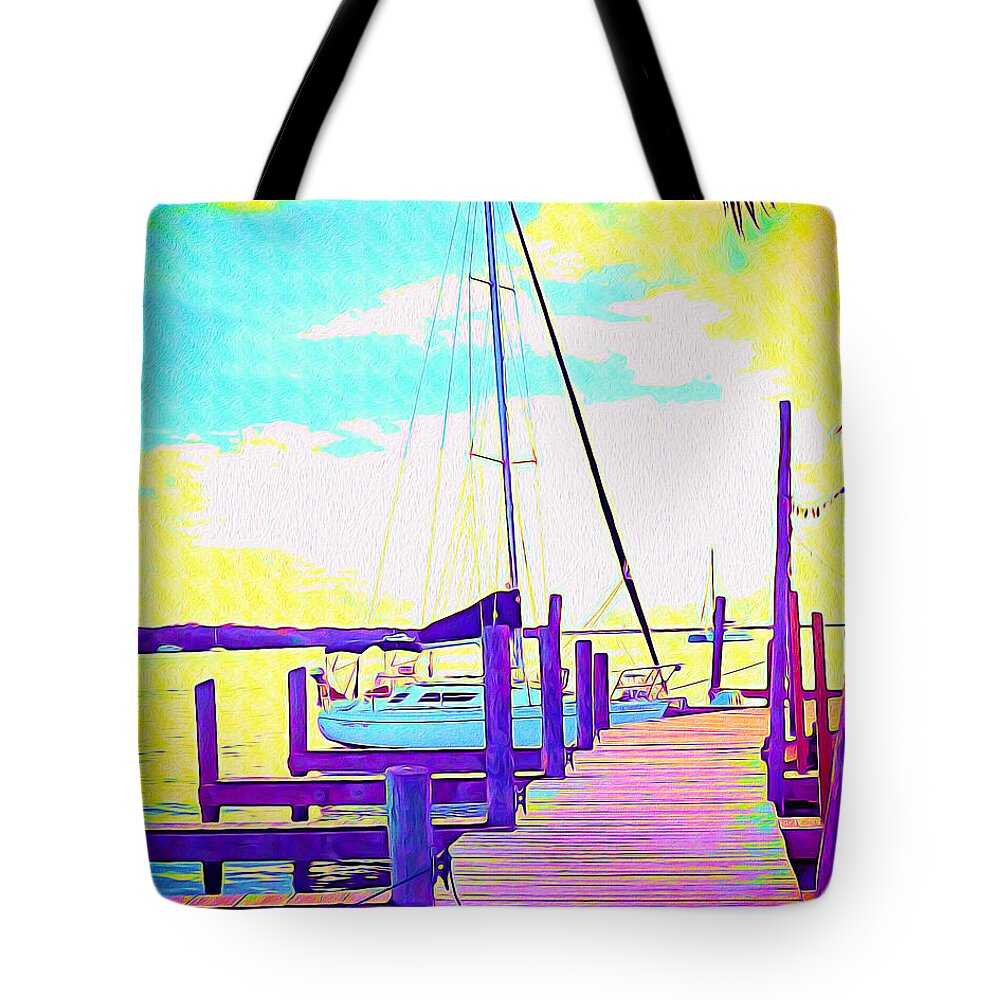 Florida Tote Bag featuring the painting Boat at Sunset II by Chris Andruskiewicz