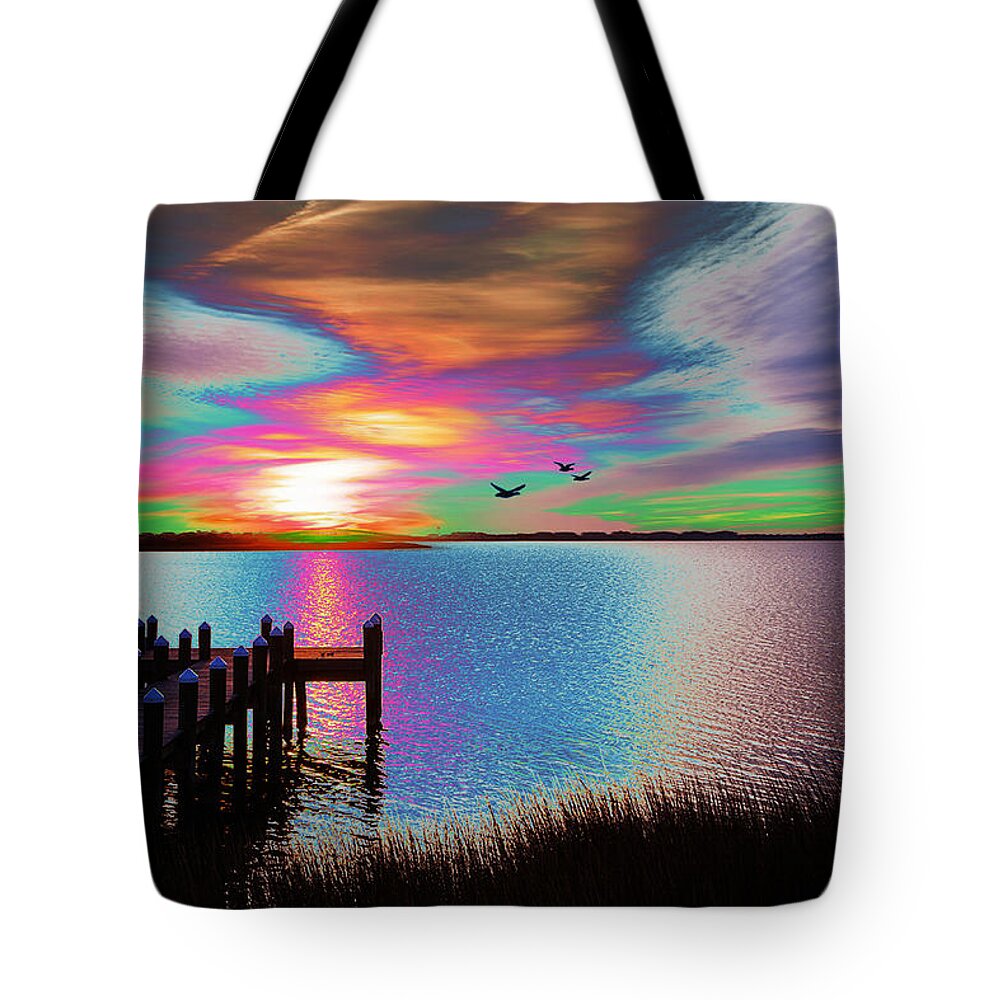Water Tote Bag featuring the digital art Boat Dock 2 by Gregory Murray