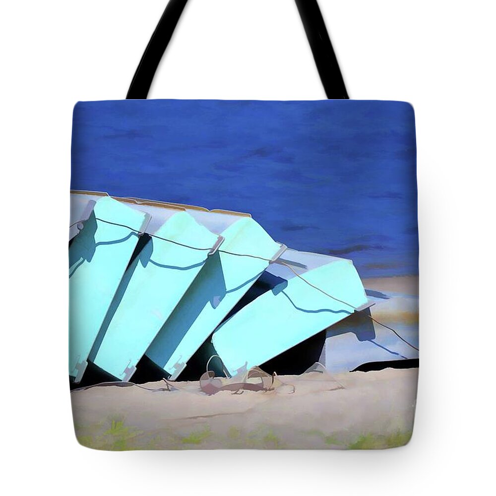 Boat-for-rent Tote Bag featuring the painting Boat for rent 1 by Jeelan Clark