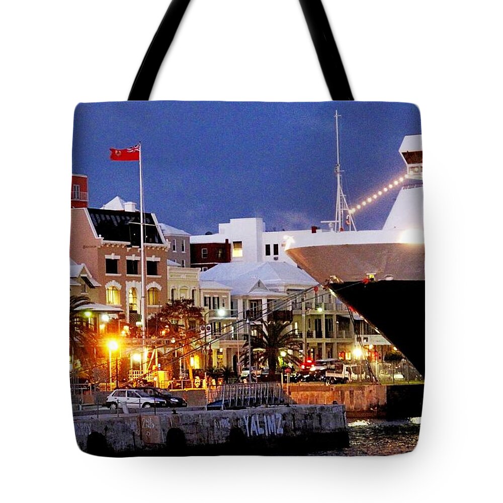 Hamilton Tote Bag featuring the photograph Boat Is In On Front Street by Ian MacDonald