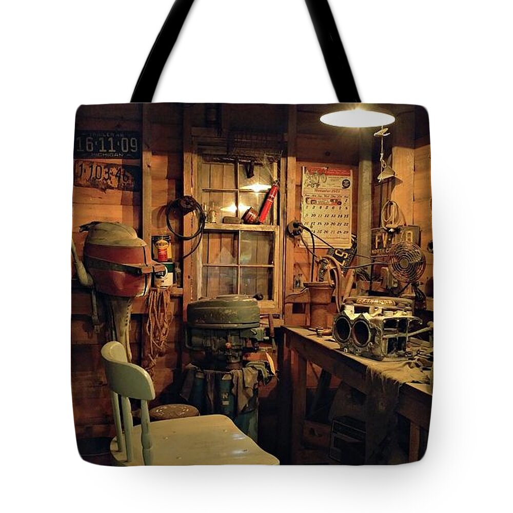 North Carolina Maritime Museum Tote Bag featuring the photograph Boat Repair Shop by Benanne Stiens