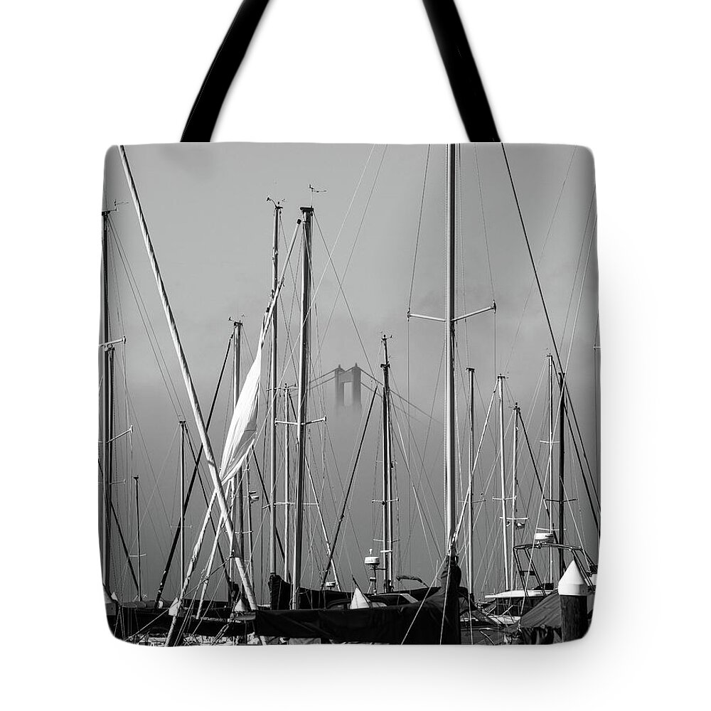 San Francisco Tote Bag featuring the photograph Boats and a Bridge on the Bay by Rand Ningali