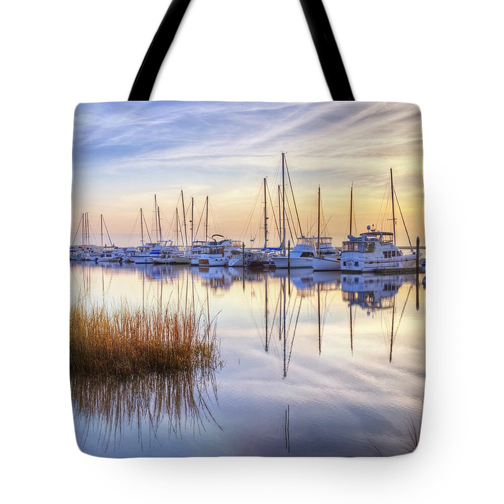 Boats Tote Bag featuring the photograph Boats at Calm by Debra and Dave Vanderlaan