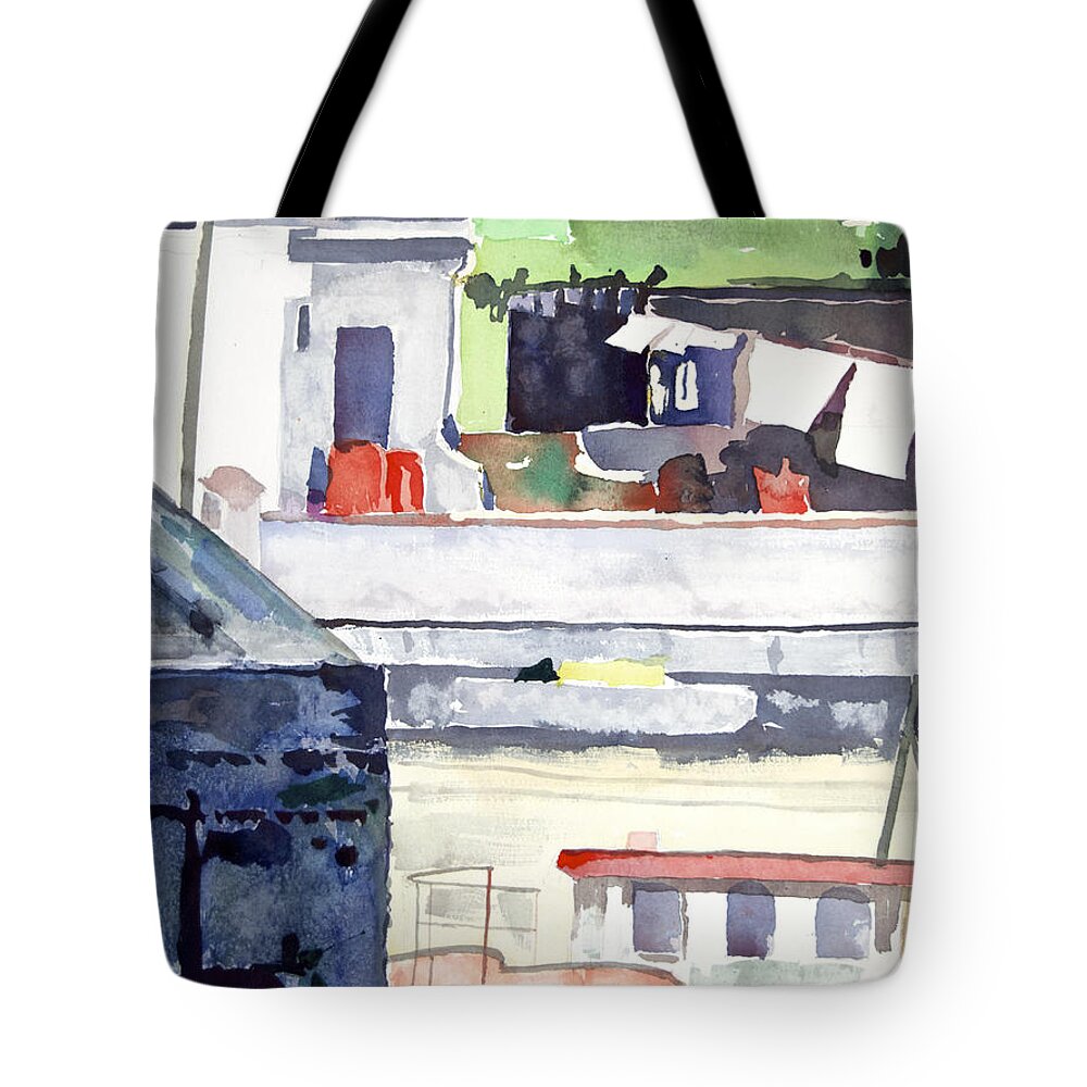 Tote Bag featuring the painting Boats on the Quay by Kathleen Barnes