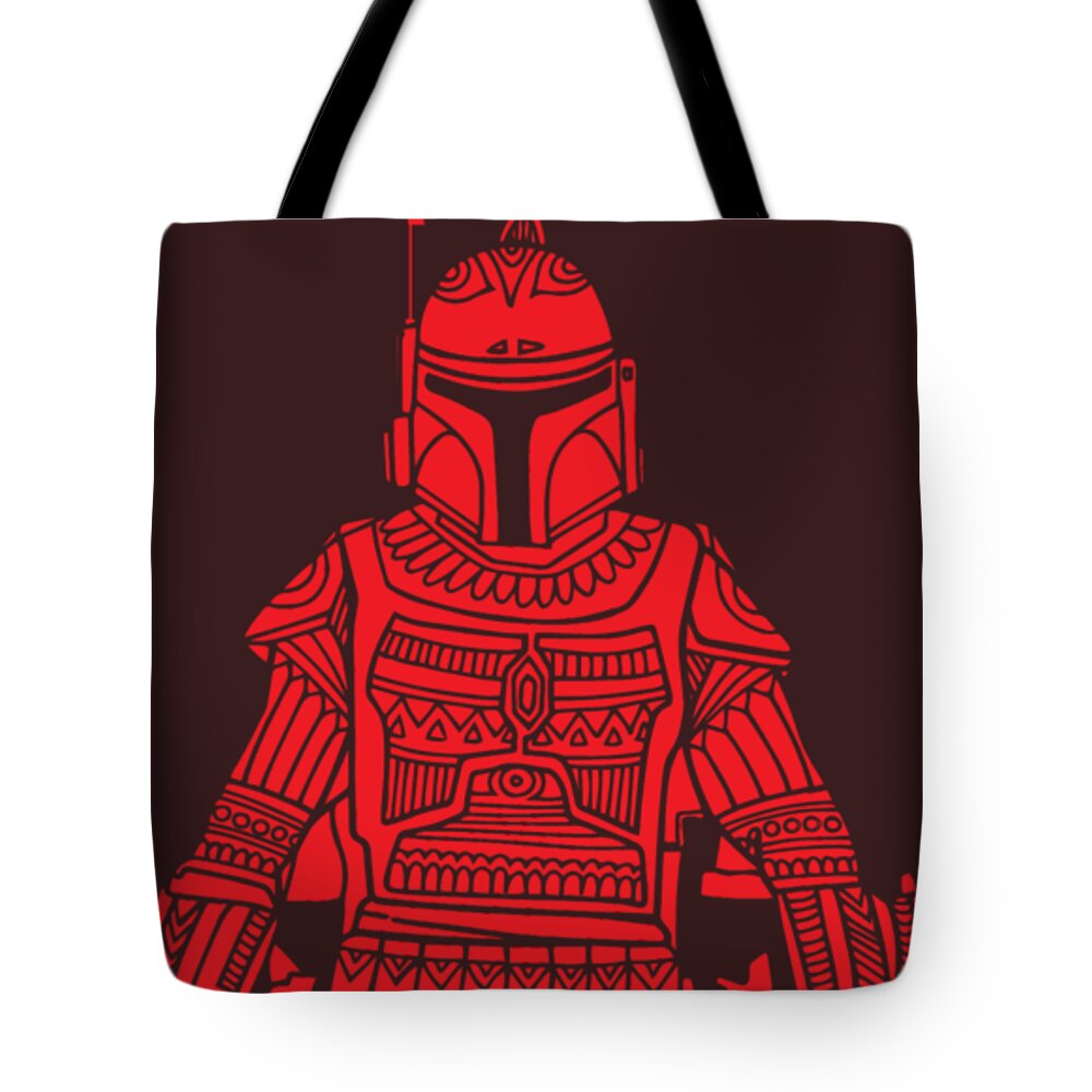 Boba Tote Bag featuring the mixed media Boba Fett - Star Wars Art, Red by Studio Grafiikka