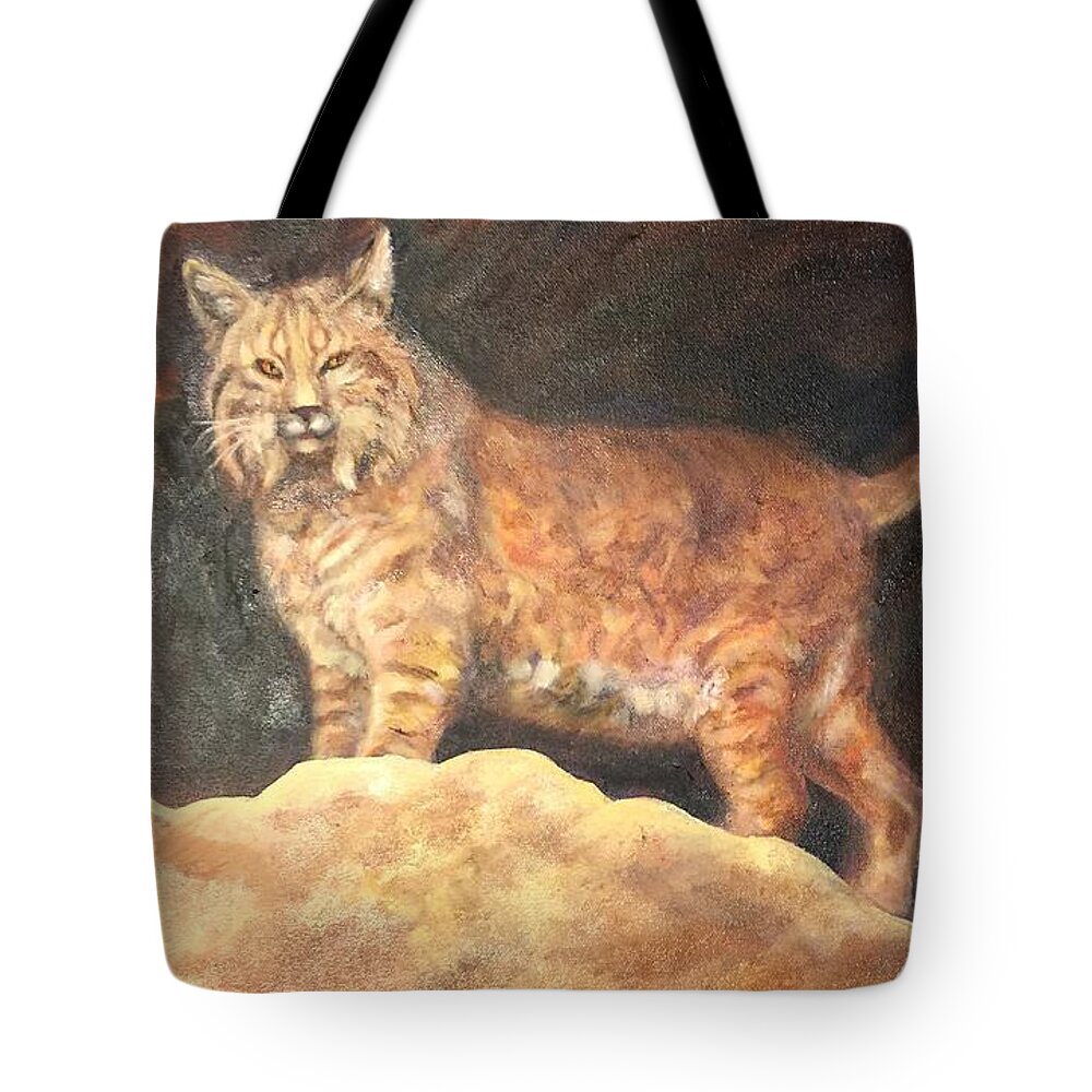 Bobcat Tote Bag featuring the painting Bobcat by Charme Curtin
