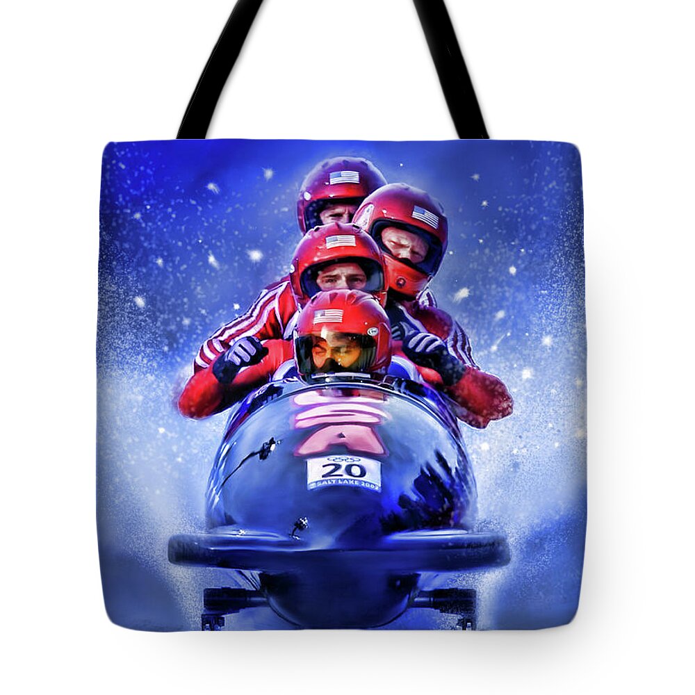 Bobsled Tote Bag featuring the digital art Bobsled by David Luebbert
