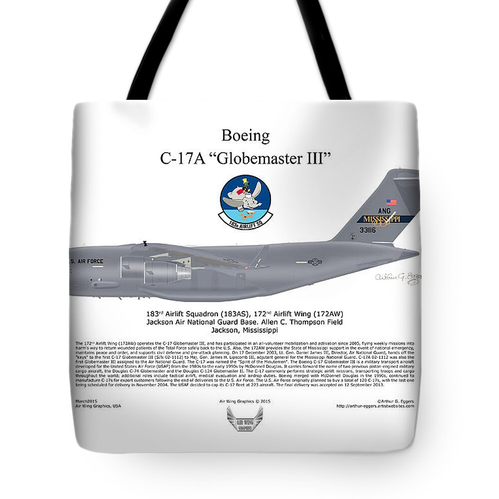 Boeing Tote Bag featuring the digital art Boeing C-17 Globemaster III by Arthur Eggers