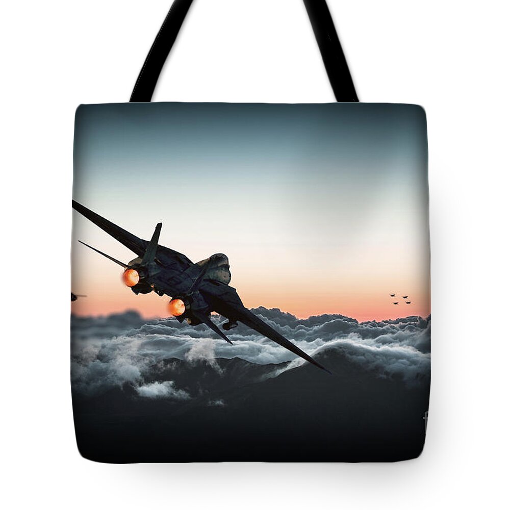 F14 Tote Bag featuring the digital art Bogies 1'Oclock by Airpower Art