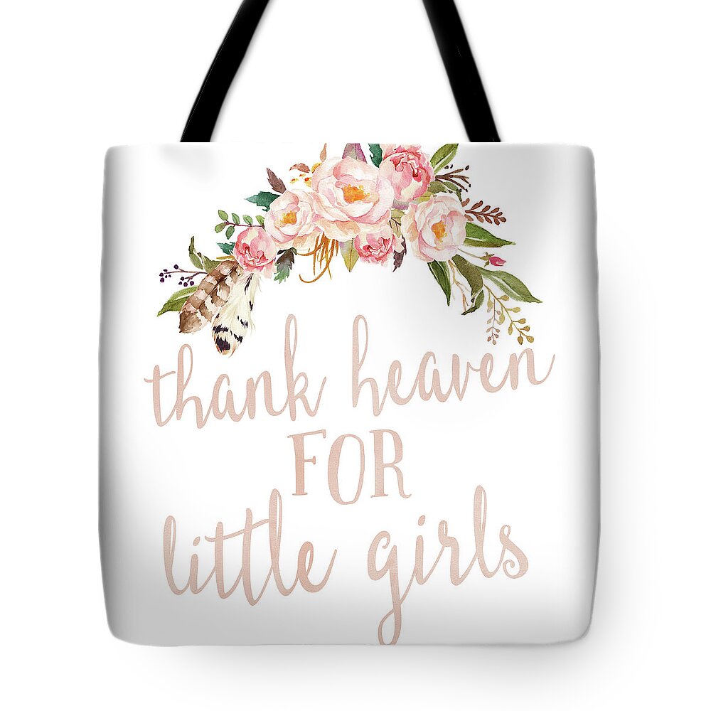 Thank Heaven For Little Girls Tote Bag featuring the digital art Boho Blush Thank Heaven For Little Girls Nursery Watercolor Decor by Pink Forest Cafe