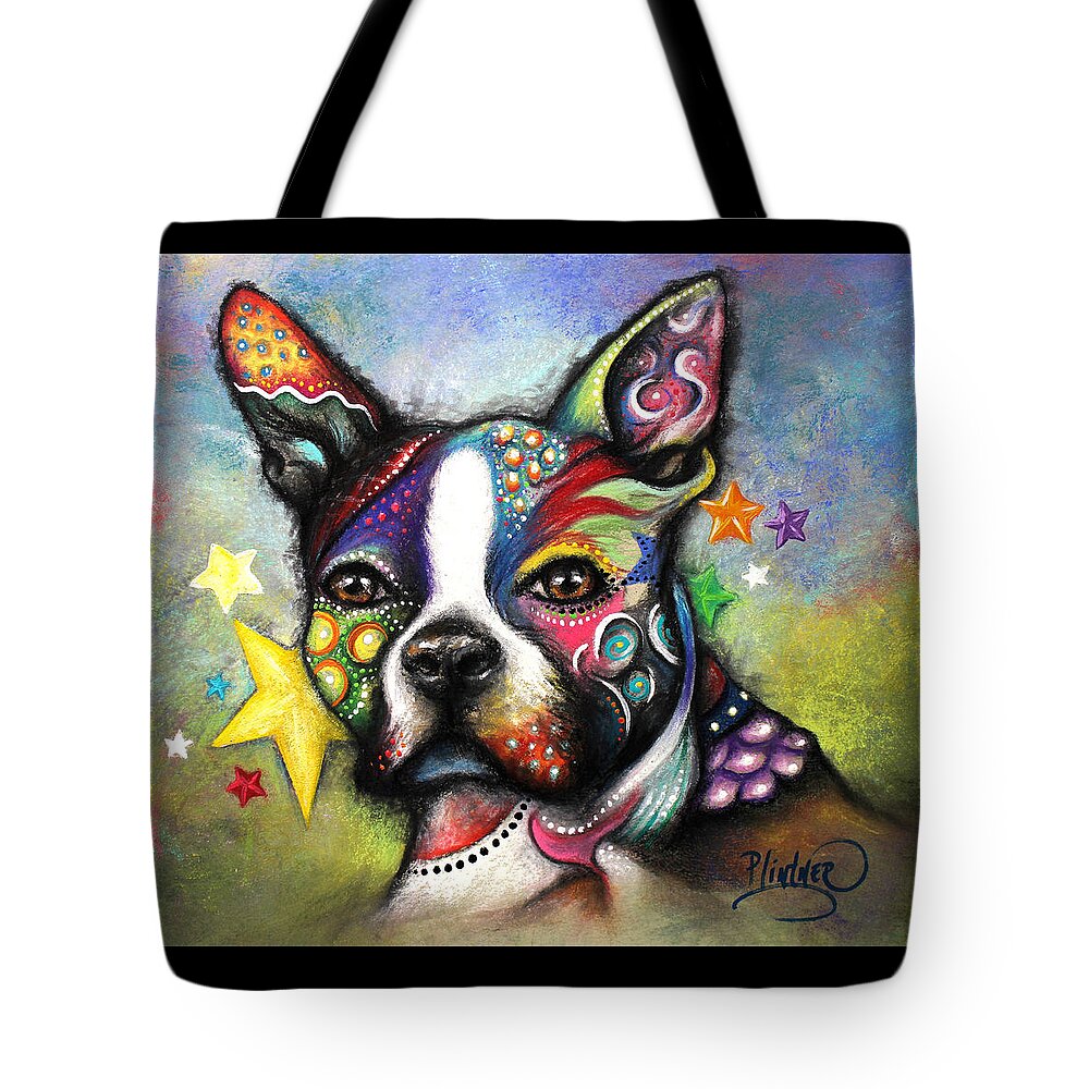 Boston Terrier Art Tote Bag featuring the pastel Boston Terrier by Patricia Lintner