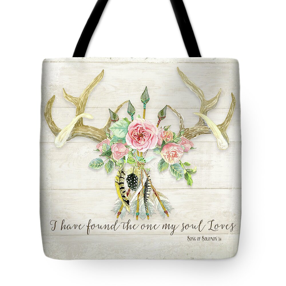 Watercolor Tote Bag featuring the painting BOHO Love - Deer Antlers Floral Inspirational by Audrey Jeanne Roberts