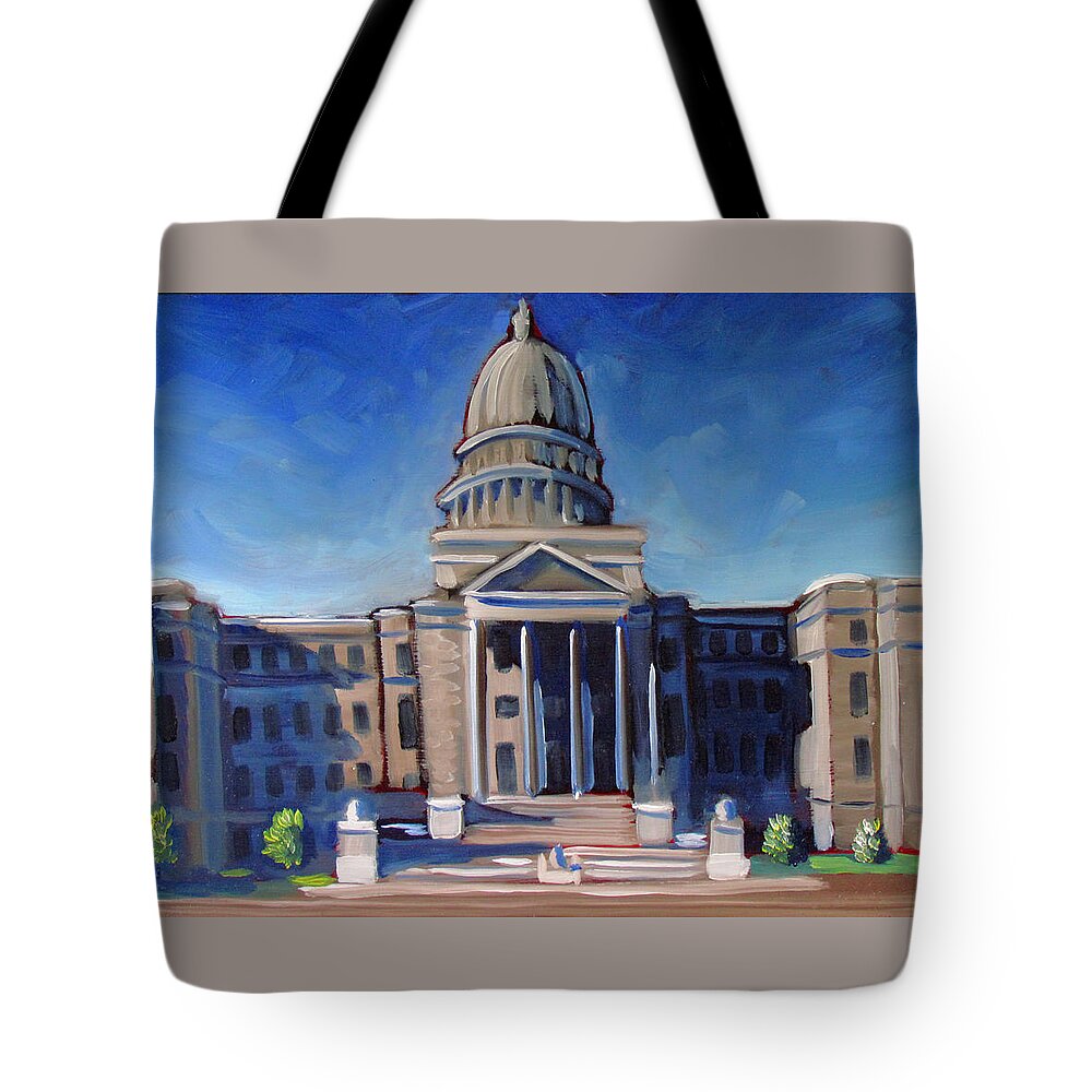 Idaho Tote Bag featuring the painting Boise Capitol Building 02 by Kevin Hughes