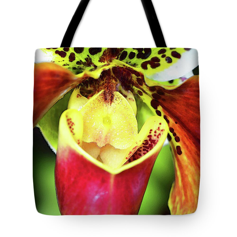 Orchid Tote Bag featuring the painting Bold Flower Art - Intimate Orchid 6 - Sharon Cummings by Sharon Cummings