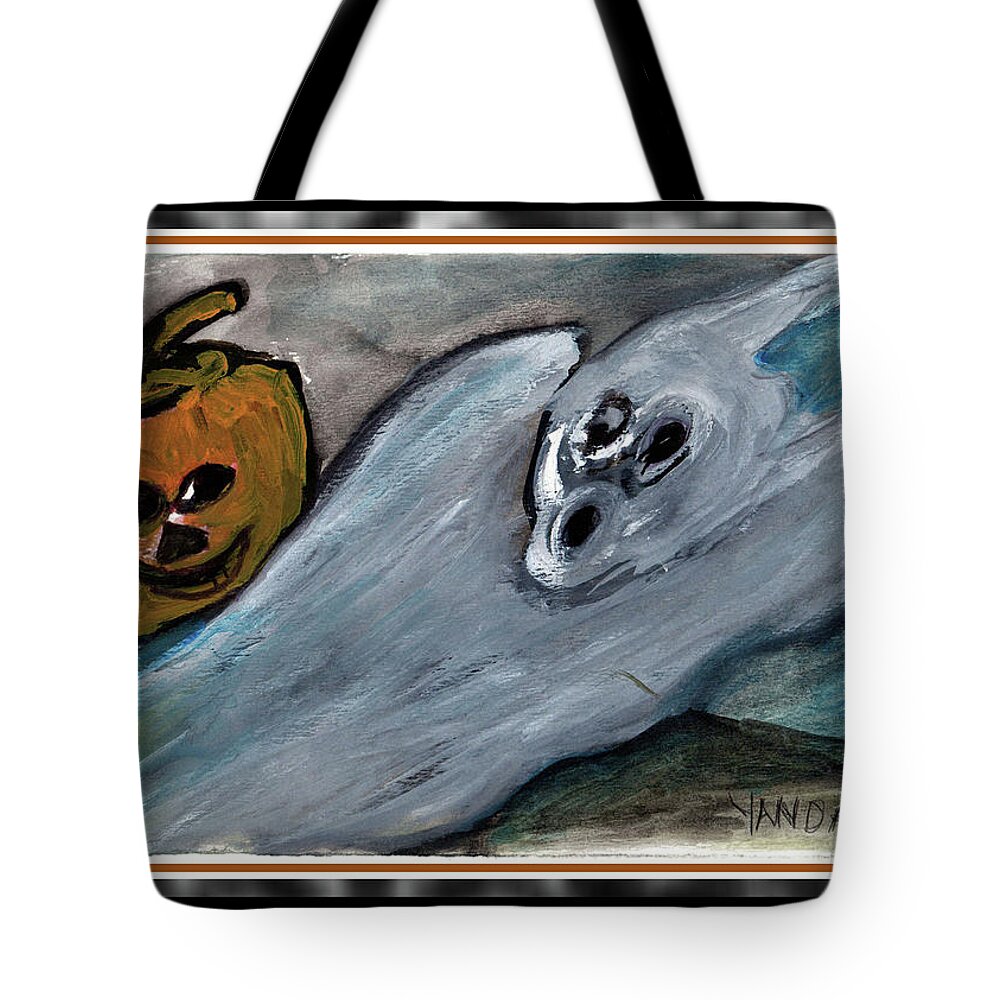 Scared Ghost And Pumpkin Boo Tote Bag featuring the painting Boo Scared Ghost and Pumpkin by Katt Yanda