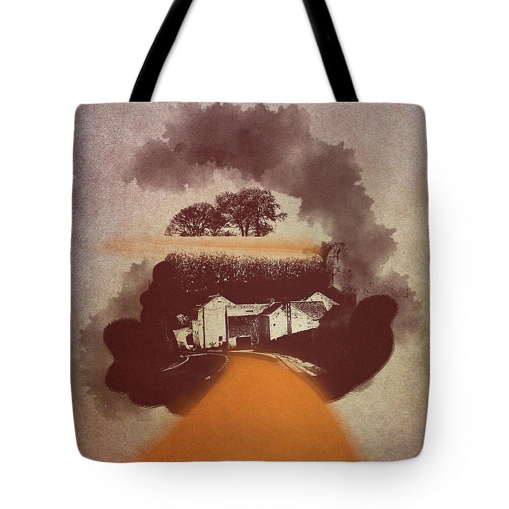 Tree Tote Bag featuring the digital art Book Illustration With Landscape And Watercolor Effect by Ariadna De Raadt