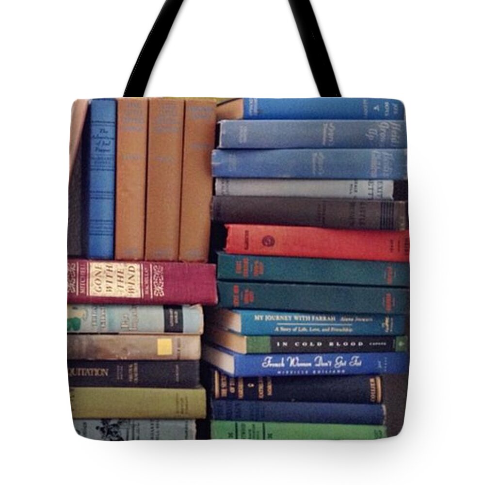 Nothingisordinary_ Tote Bag featuring the photograph Book Stacks Full Of Old Classics by Blenda Studio
