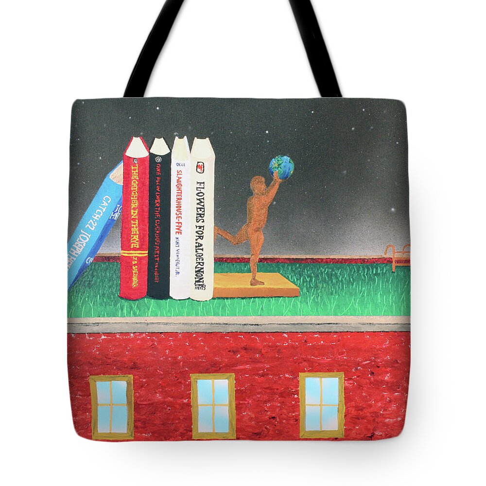 Surrealism Tote Bag featuring the painting Books of Knowledge by Thomas Blood
