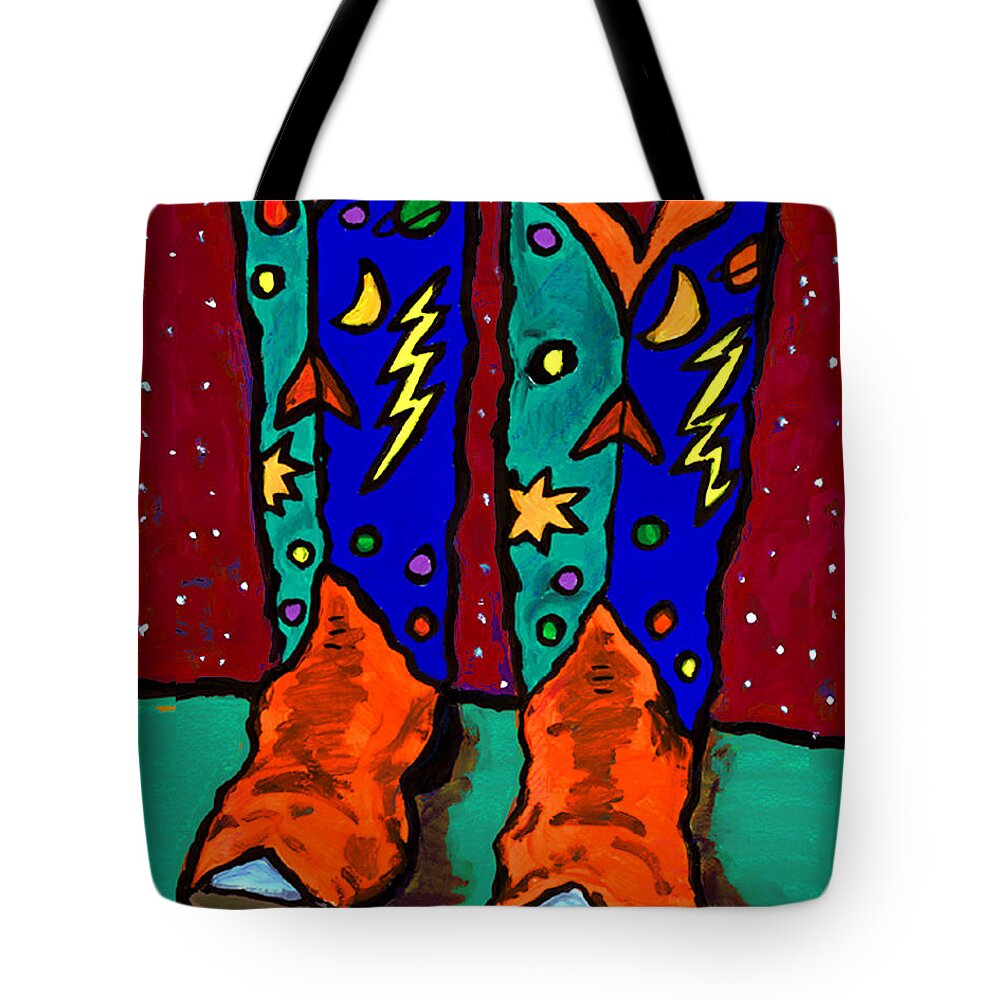 Boots Tote Bag featuring the painting Boots on Rust by Dale Moses