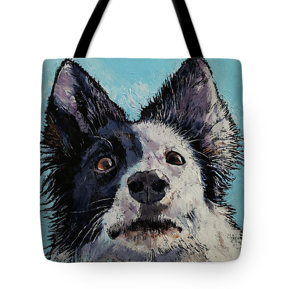 Dog Tote Bag featuring the painting Border Collie Portrait by Michael Creese