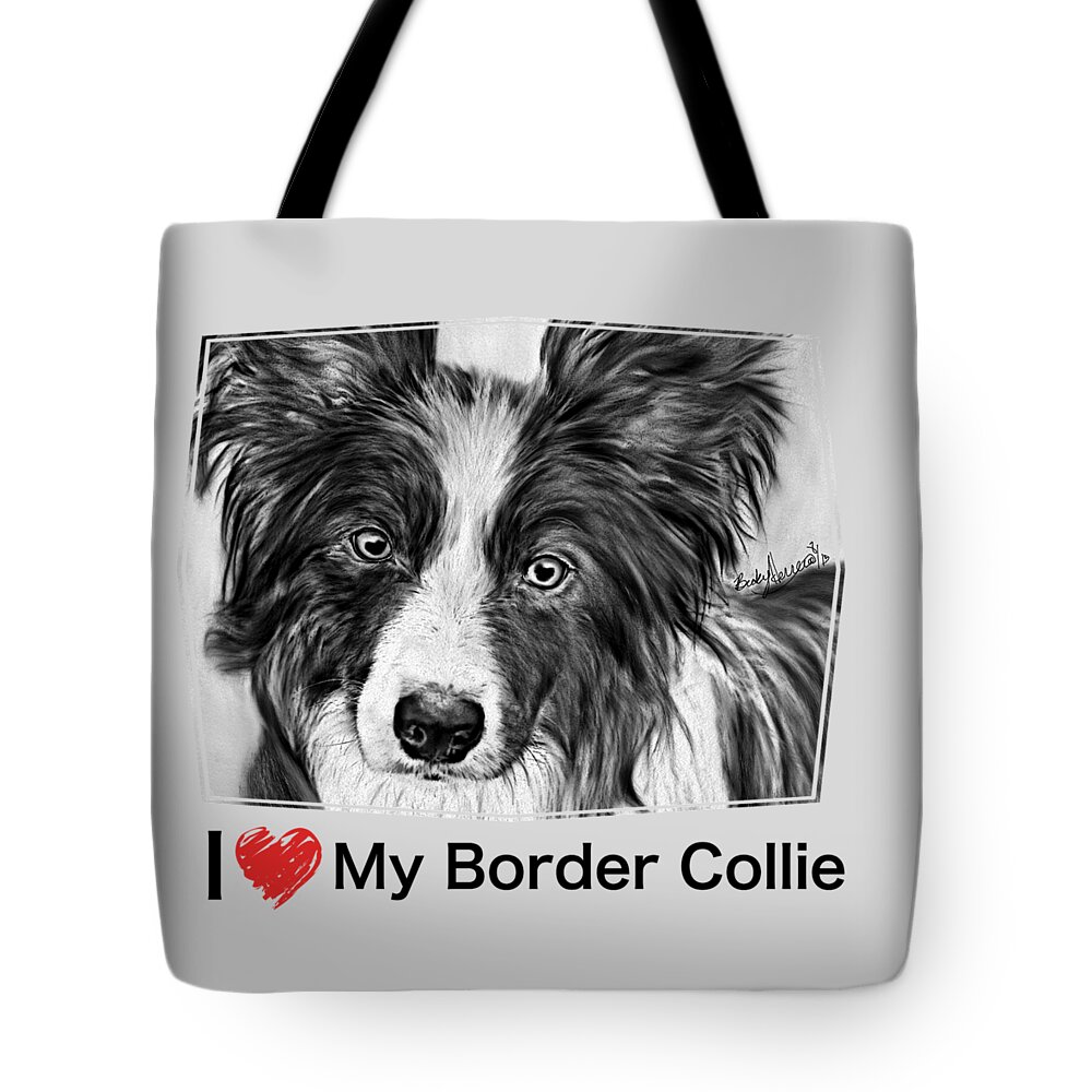 Dog Tote Bag featuring the drawing Border Collie Stare by Becky Herrera