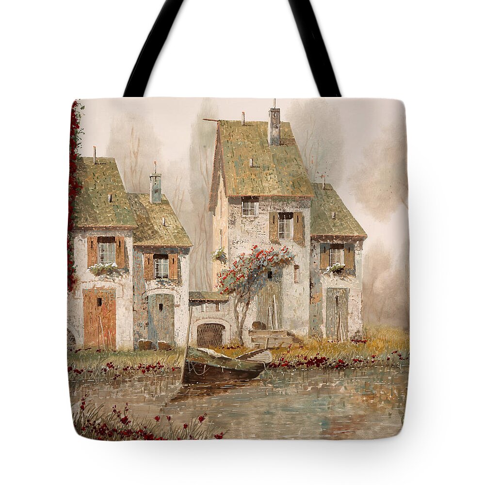 Wood Tote Bag featuring the painting Borgo Nebbioso by Guido Borelli