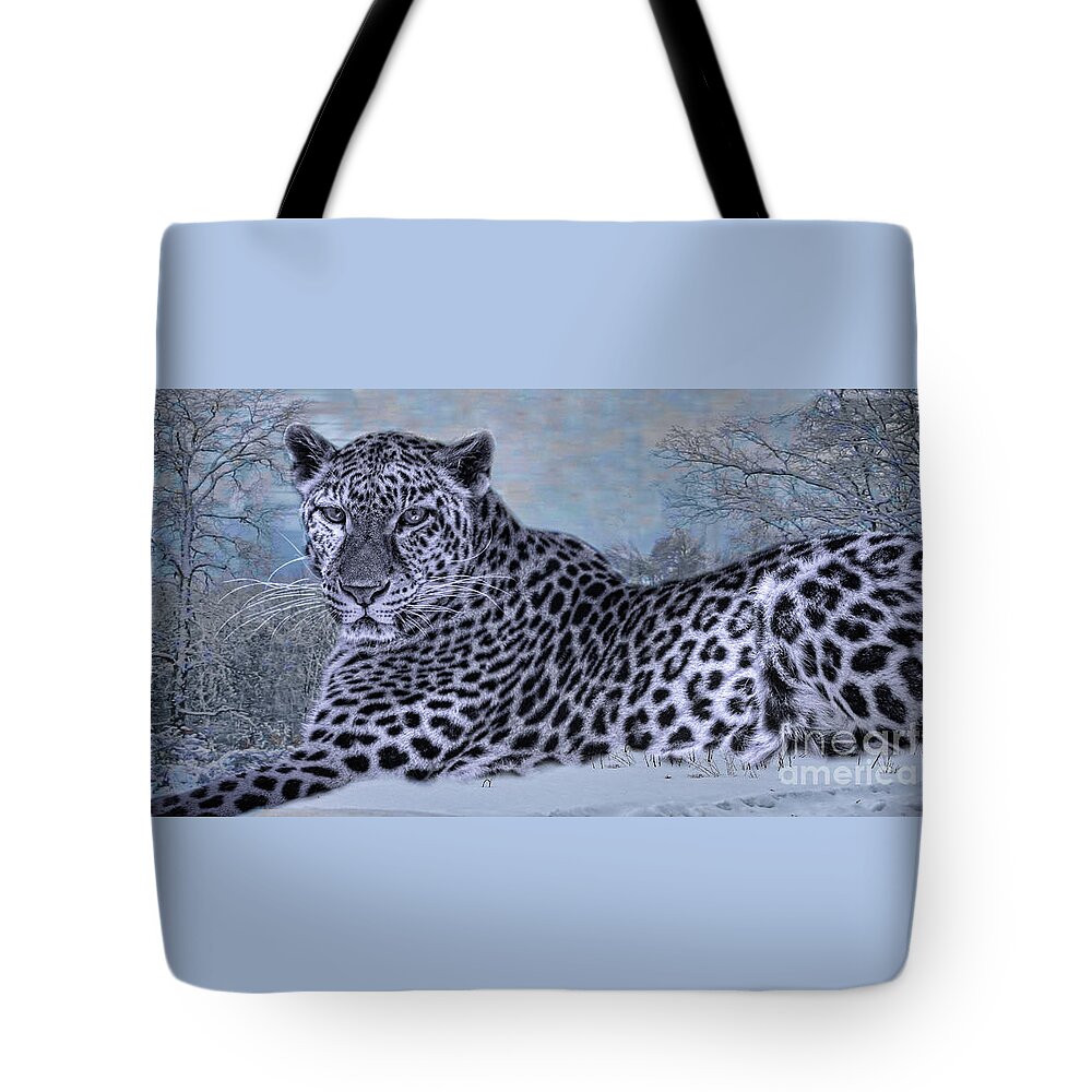 Leopard In Snow Tote Bag featuring the digital art Born To Be Free by Mary Lou Chmura