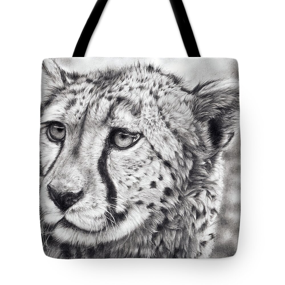 Cheetah Tote Bag featuring the drawing Born To Run by Peter Williams