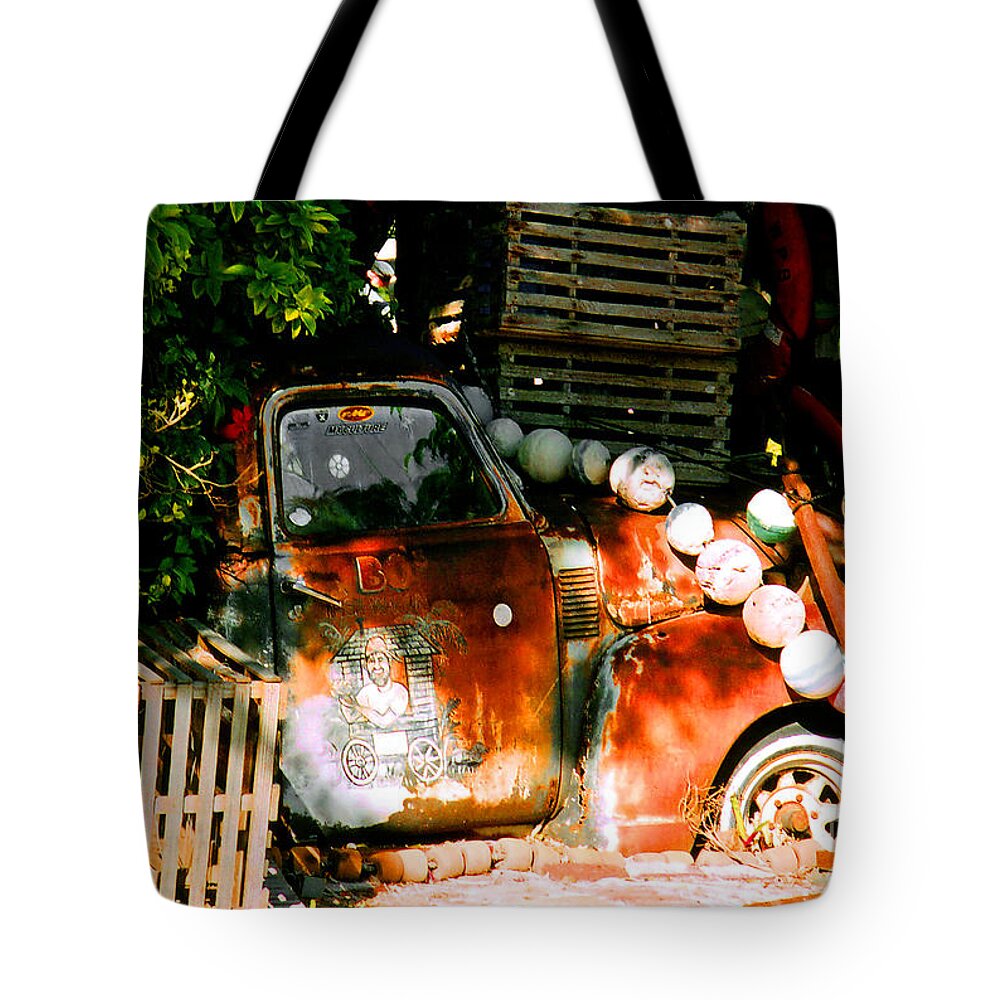 Restaurant Tote Bag featuring the photograph B.O.'s Fish Wagon in Key West by Susanne Van Hulst