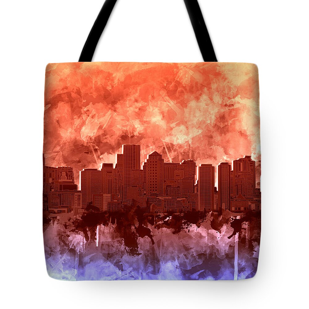 Boston Tote Bag featuring the painting Boston City Skyline Watercolor 5 by Bekim M