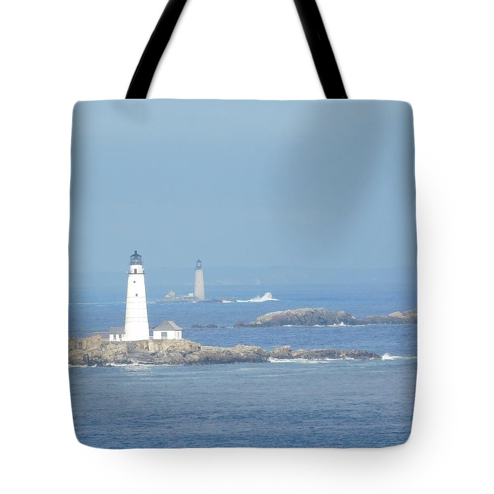 Boston Light Tote Bag featuring the photograph Boston Harbor Lighthouses by Catherine Gagne