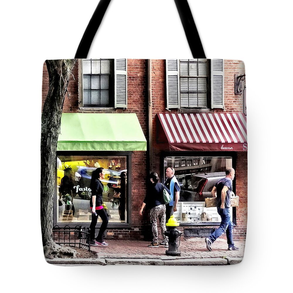 Boston Tote Bag featuring the photograph Boston MA - Street With Candy Store and Bakery by Susan Savad