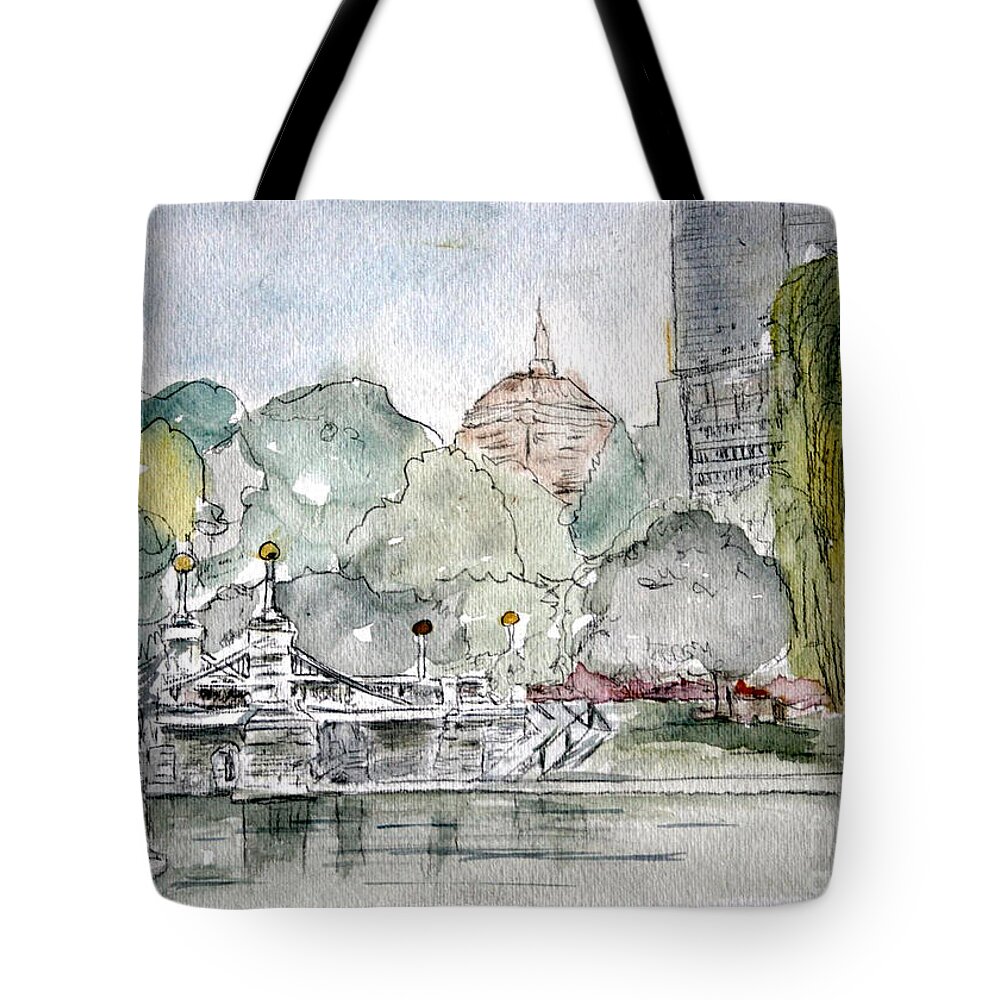 Boston Tote Bag featuring the painting Boston Public Gardens Bridge by Julie Lueders 