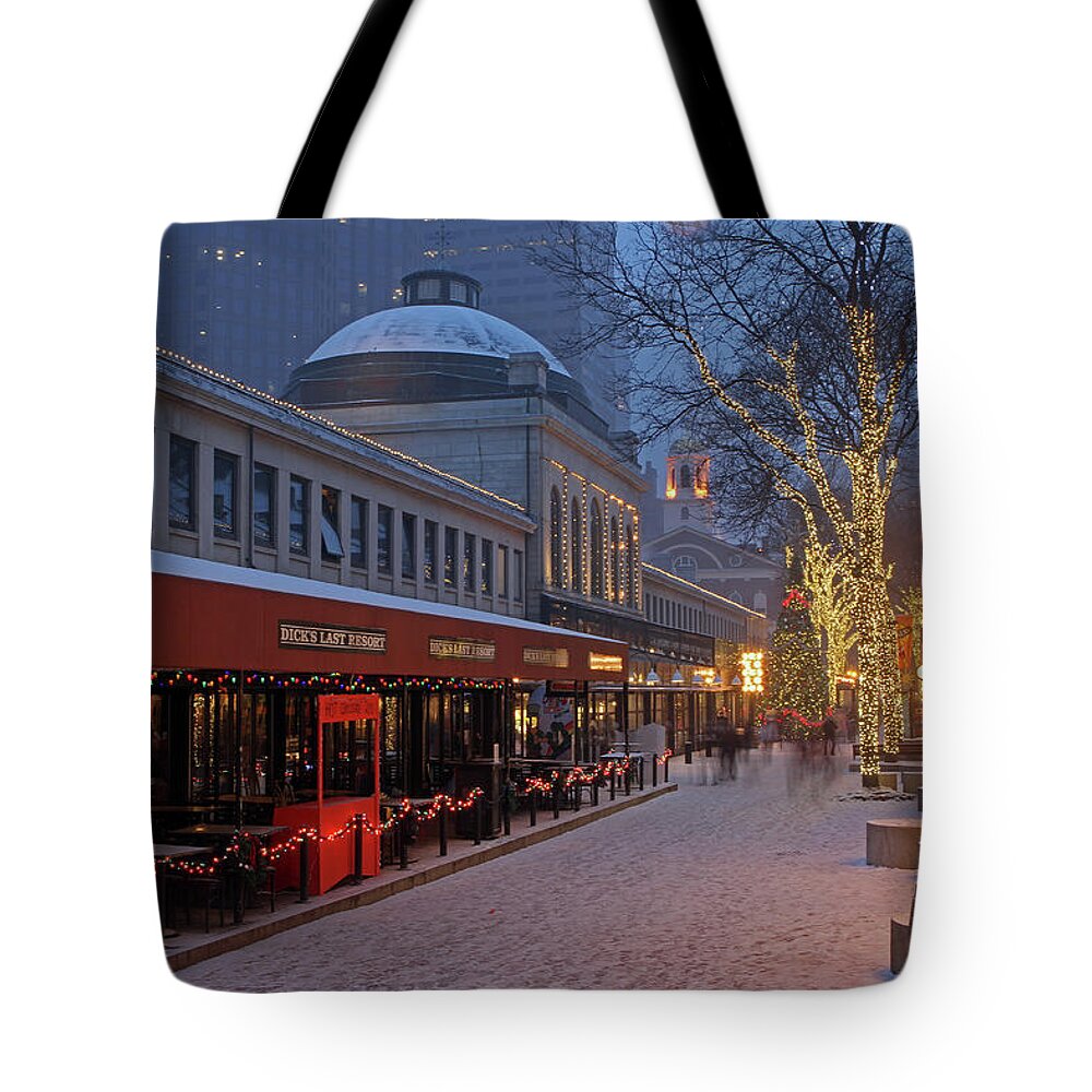 Quincy Tote Bag featuring the photograph Boston Quincy Market and Faneuil Hall by Juergen Roth