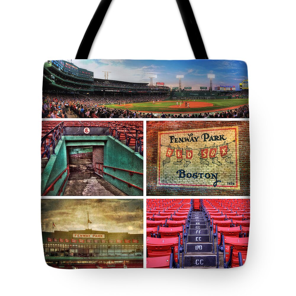 Red Sox Tote Bag featuring the photograph Boston Red Sox Collage - Fenway Park by Joann Vitali