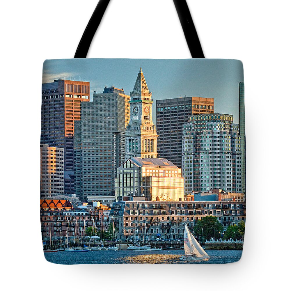 Boat Tote Bag featuring the photograph Boston Sunset Sail by Susan Cole Kelly