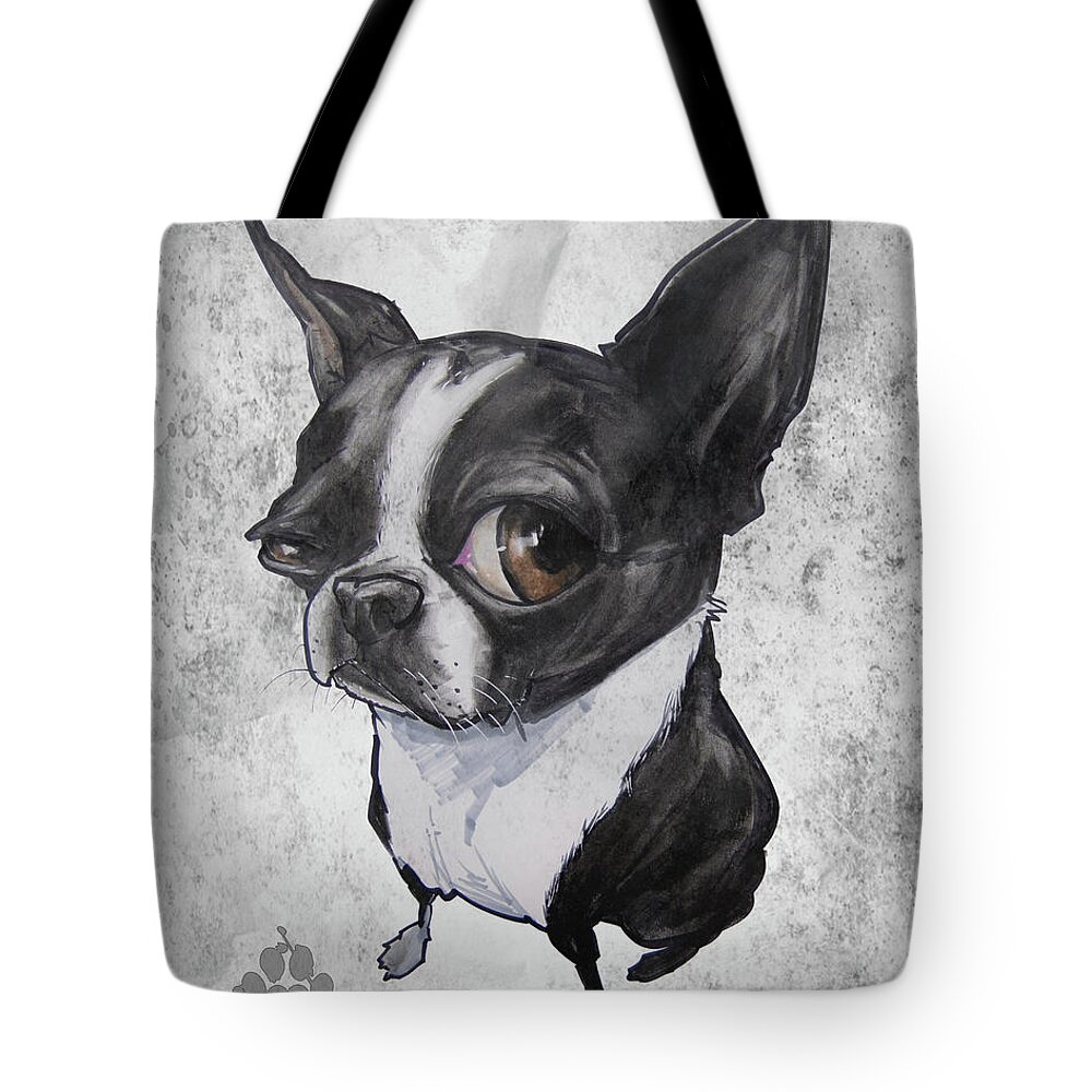 Boston Terrier Tote Bag featuring the drawing Boston Terrier - Grey Antique by John LaFree