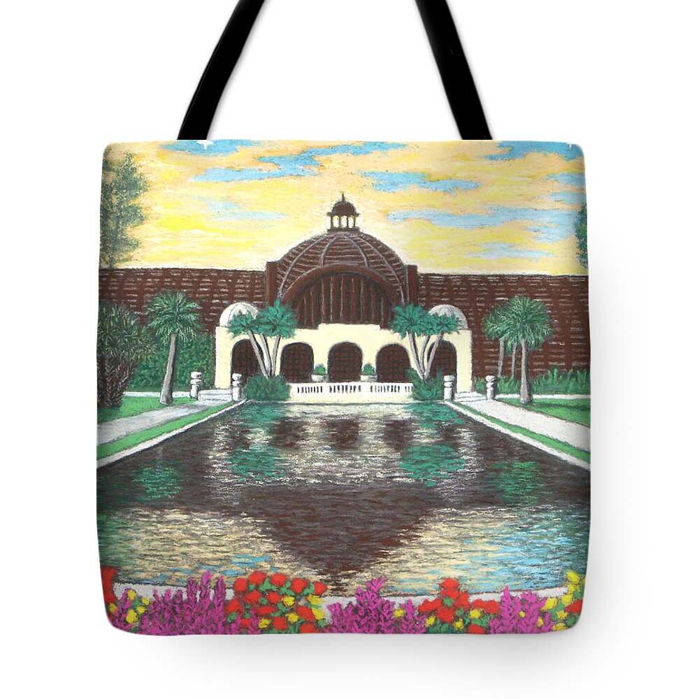Botanical Tote Bag featuring the pastel Botanical Building in Balboa Park 01 by Michael Heikkinen