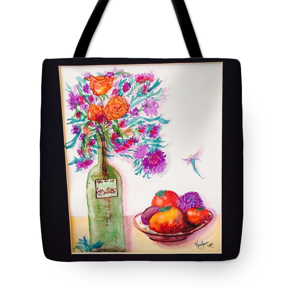 Flowers Tote Bag featuring the painting Bottle and Fruit by Kenlynn Schroeder