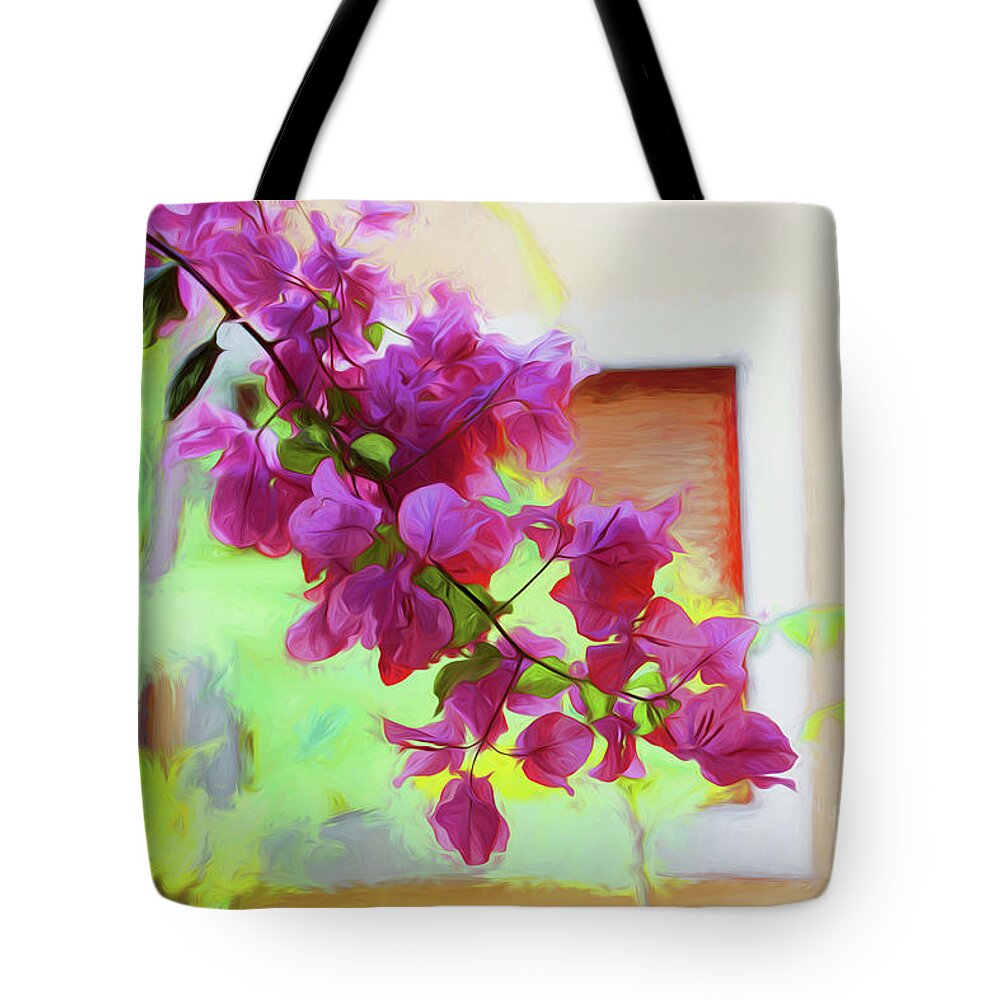 Bougainvillea Tote Bag featuring the photograph Bougainvillea in courtyard by Sheila Smart Fine Art Photography