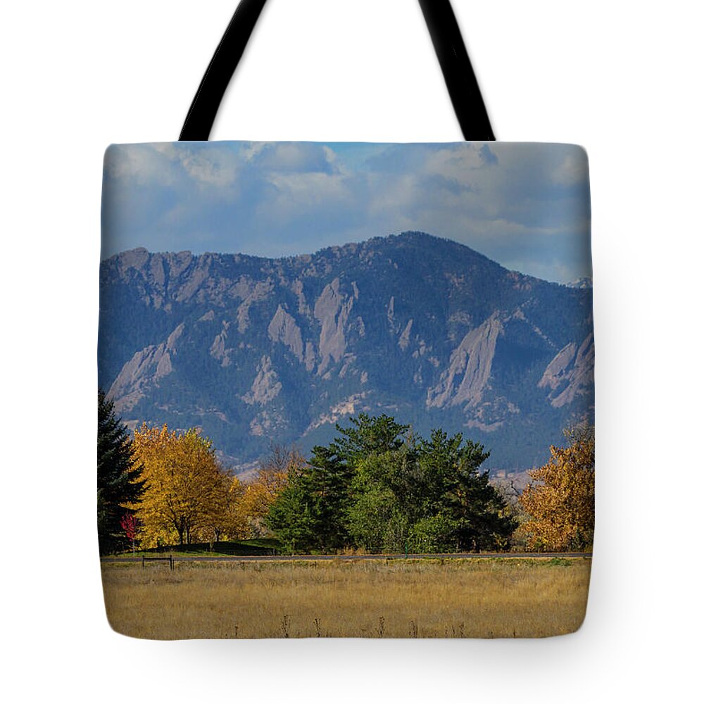 Flatirons Tote Bag featuring the photograph Boulder Colorado Autumn Flatiron Afternoon by James BO Insogna